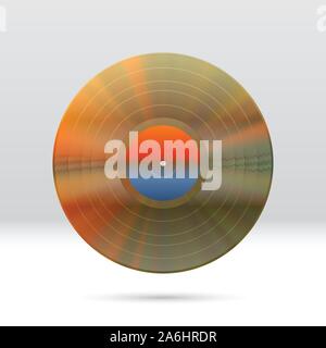 Vinyl disc 12 inch LP record with colorful grooves, shiny tracks Stock Vector