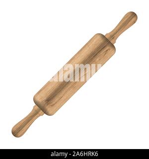Wooden rolling pin for dough isolated on a white background. Front view, vector illustration. Stock Vector