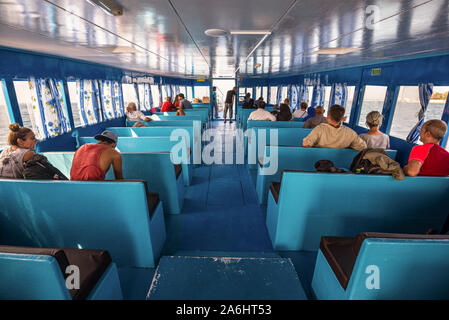 Male, Maldives - November 18, 2017: Inside view of the public ferry boat that connect the Male with neighboring islands during a regular trip with pas Stock Photo