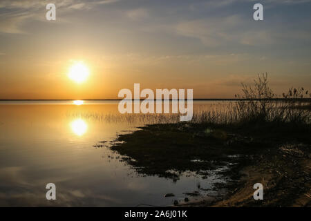 Sunset over the second largest lake in Estonia named Vortsjarv is seen near the village of  Vaibla, Estonia, on 30 April 2019  © Michal Fludra / Alamy Live News Stock Photo