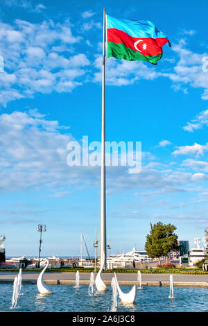 Azeri flag in the Boulevard, Baku, Azerbaijan Stock Photo