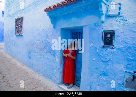 famous blue streets and houses in Chefchaouen in Morocco Stock Photo