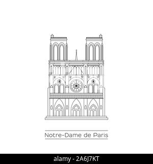 Notre Dame Cathedral in Paris, France. Black and white line drawing in EPS10 vector format. Stock Vector