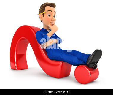 Man lying on a question mark. 3D illustration. Isolated Stock Photo - Alamy