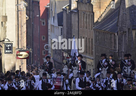 Riders and civic figures during the 2019 Riding of the Marches in Edinburgh Scotland UK. Over 250 horses and riders took part in the event. Stock Photo