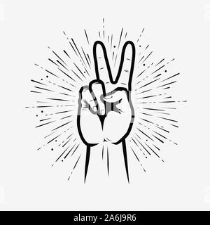 Victory or peace sign in pop art retro comic style. Vector illustration Stock Vector