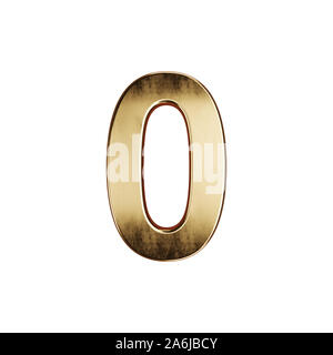 3d render of golden digit alphabet character font number zero null simbol - 0. Isolated on white background Stock Photo