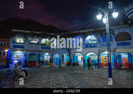 blue houses at night at Chefchaouen in Morocco Stock Photo