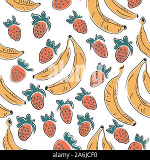 Dotted Background. Seamless Pattern with Bananas. Scandinavian Style. Fruits. Stock Vector