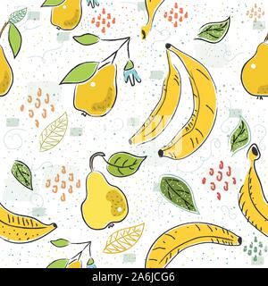 Dotted Background. Seamless Pattern with Bananas. Scandinavian Style. Fruits. Stock Vector