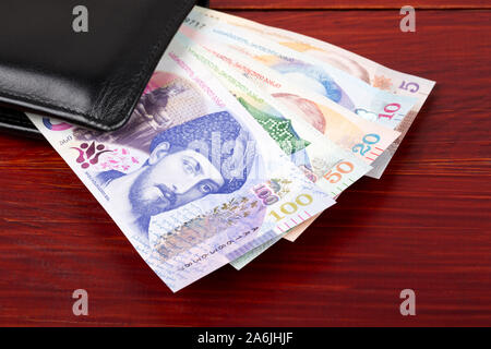 Georgian Lari in the black wallet Stock Photo