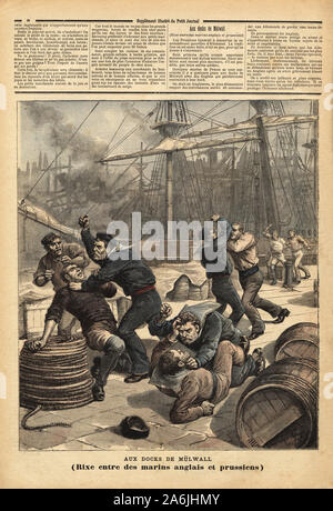 Bagarre entre marins anglais et prussiens aux docks de Mulwall.  Gravure in 'Le petit journal' 2/01/1892. Collection de . . Stock Photo