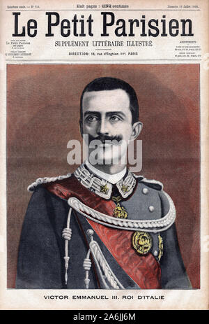 Portrait du roi Victor Emmanuel III d'Italie (Victor-Emmanuel) (Vittorio Emanuele) (1869-1947). Gravure in 'Le Petit Parisien', le 19/07/1903. Stock Photo