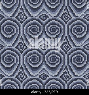 Seamless knitting pattern with swirl elements in muted gray and blue hues, vector pattern as a fabric texture Stock Vector