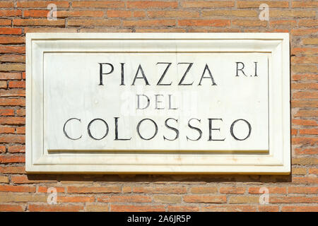 Street sign of the Piazza del Colosseo in Rome - Italy. Stock Photo