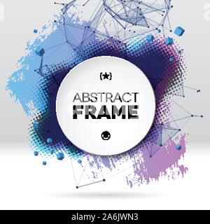 Background with brush stroke, blot, triangular grid and frame Stock Vector