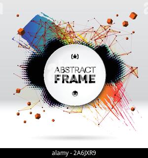 Background with brush stroke, blot, triangular grid and frame Stock Vector