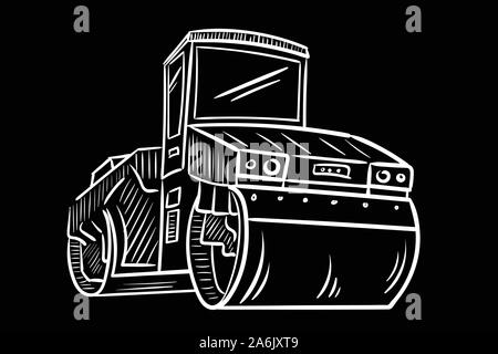 Black white vector illustration with asphalt laying machine Stock Vector