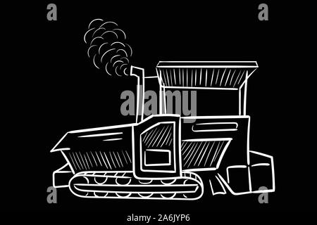 Black white vector illustration with asphalt laying machine Stock Vector