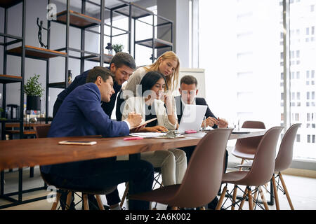 young ambitious team developing their startup business, close up side view photo.copy space Stock Photo