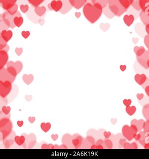 Valentines Day square frame with scattered bokeh hearts Stock Vector