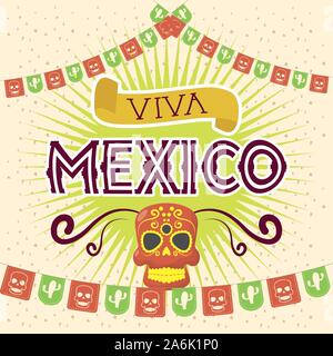 viva mexico celebration with death mask Stock Vector