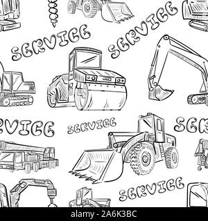 Seamless texture with black and white service technical machines Stock Vector