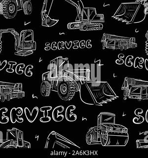 Seamless texture with black and white service technical machines Stock Vector