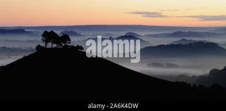 Misty morning over Colmer's Hill in west Dorset Stock Photo