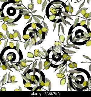 Olive tree in a vector style isolated. Green engraved ink art. Stock Vector