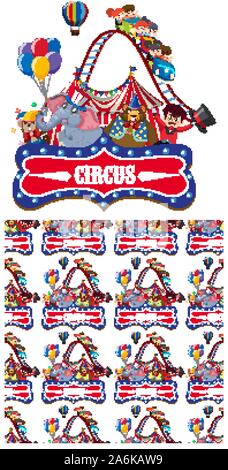 Seamless background design with animals at the circus illustration Stock Vector