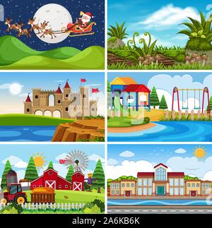 A set of outdoor scene including water illustration Stock Vector Image ...