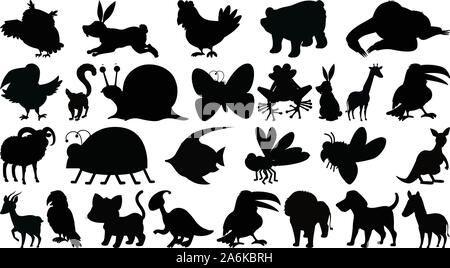 Set of sihouette isolated objects theme - animals illustration Stock Vector