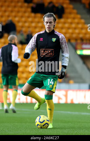 Norwich, UK. 27th Oct, 2019.  English Premier League Football, Norwich versus Manchester United; Todd Cantwell of Norwich City during the warm up - Strictly Editorial Use Only. No use with unauthorized audio, video, data, fixture lists, club/league logos or 'live' services. Online in-match use limited to 120 images, no video emulation. No use in betting, games or single club/league/player publications Credit: Action Plus Sports Images/Alamy Live News Stock Photo
