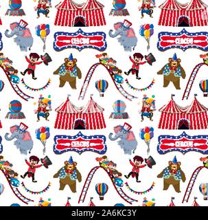 Seamless background design with circus animals illustration Stock Vector