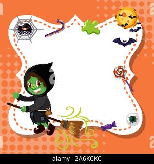 Frame template design with green witch illustration Stock Vector
