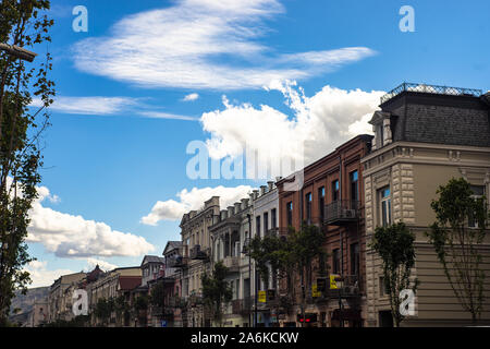 29 SEPTEMBER 2019, TBILISI, GEORGIA; Architecture of Old Tbilisi restored part of Agmashenebeli avenue in Tbilisi's downtown Stock Photo