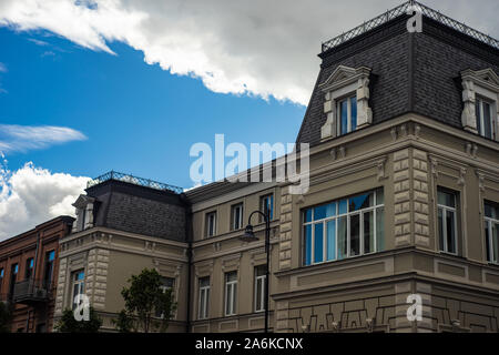 29 SEPTEMBER 2019, TBILISI, GEORGIA; Architecture of Old Tbilisi restored part of Agmashenebeli avenue in Tbilisi's downtown Stock Photo