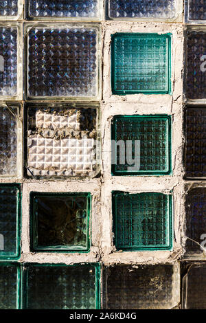 Old glass block wall texture, frosted glass brick wall background Stock Photo