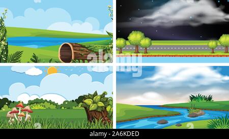 A set of outdoor scene including river illustration Stock Vector Image ...