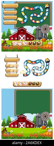 Set of game template with red barn on the farm illustration Stock Vector
