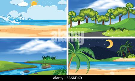 A set of outdoor scene including beach illustration Stock Vector Image ...