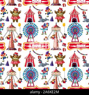 Seamless background design with circus theme illustration Stock Vector