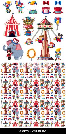 Seamless background design with circus ride and animals illustration Stock Vector