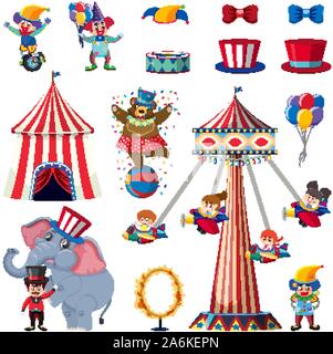 Set of circus elements on white background illustration Stock Vector