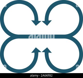 Four Arrows coming to one point, Logo Design, teambuilding working together concept. Stock Vector illustration isolated on white background. Stock Vector