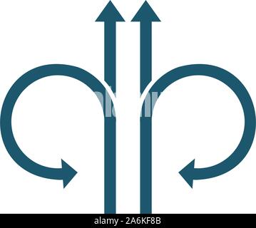 Four Arrows straight or forward and turn back. Continue icon. Enter and exit signs. North and South arrows. U-turn sign. Stock Vector illustration Stock Vector