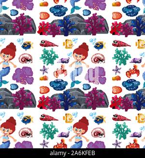 Seamless background design with mermaid underwater illustration Stock Vector