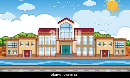An outdoor scene with school illustration Stock Vector