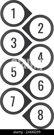 Vertical Infographic with location marker or map pins. 8 options. Stock Vector illustration isolated on white background Stock Vector